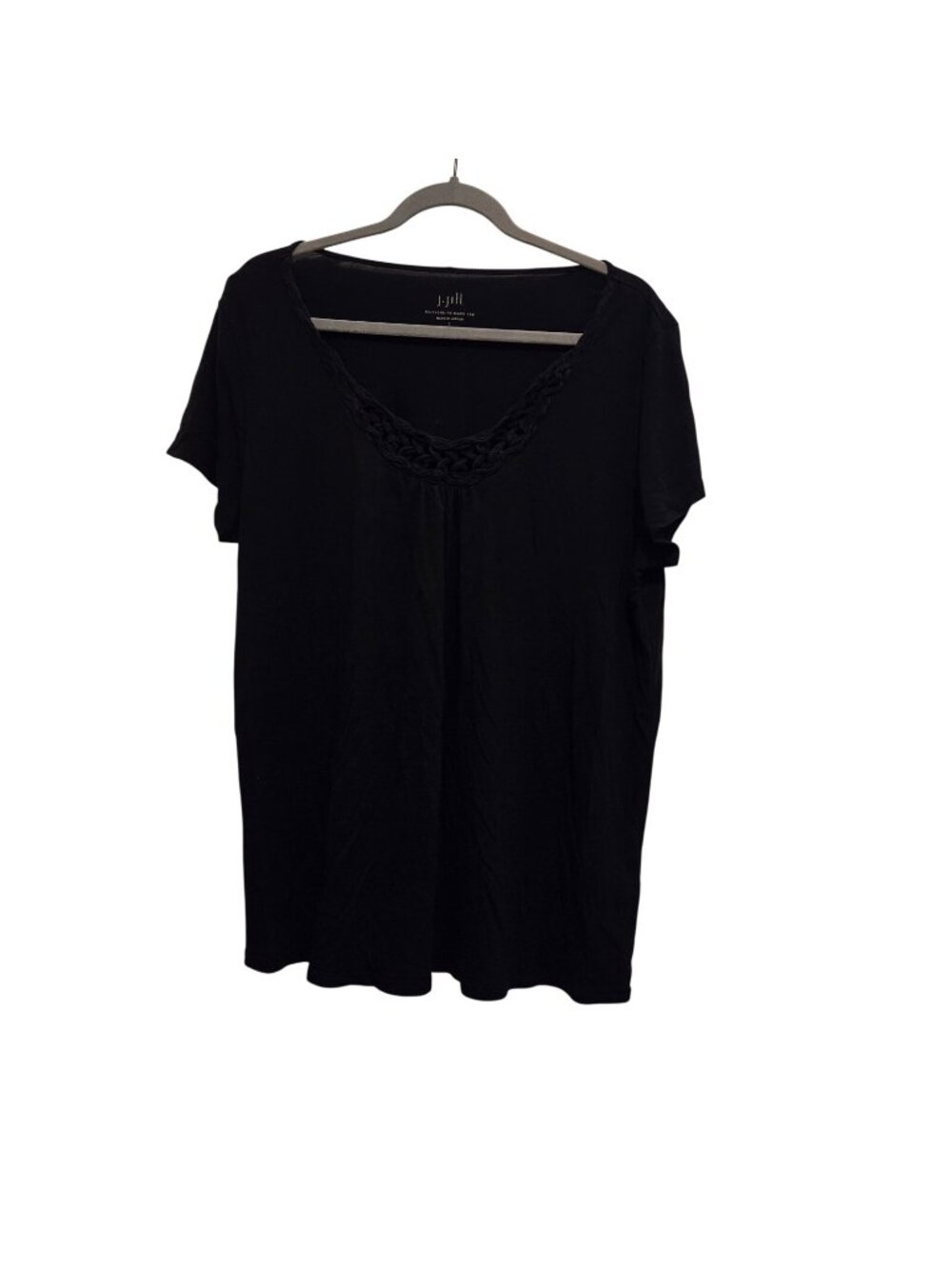 J.Jill Soutache Trimmed Tee Black Short Sleeve Top Womens Large